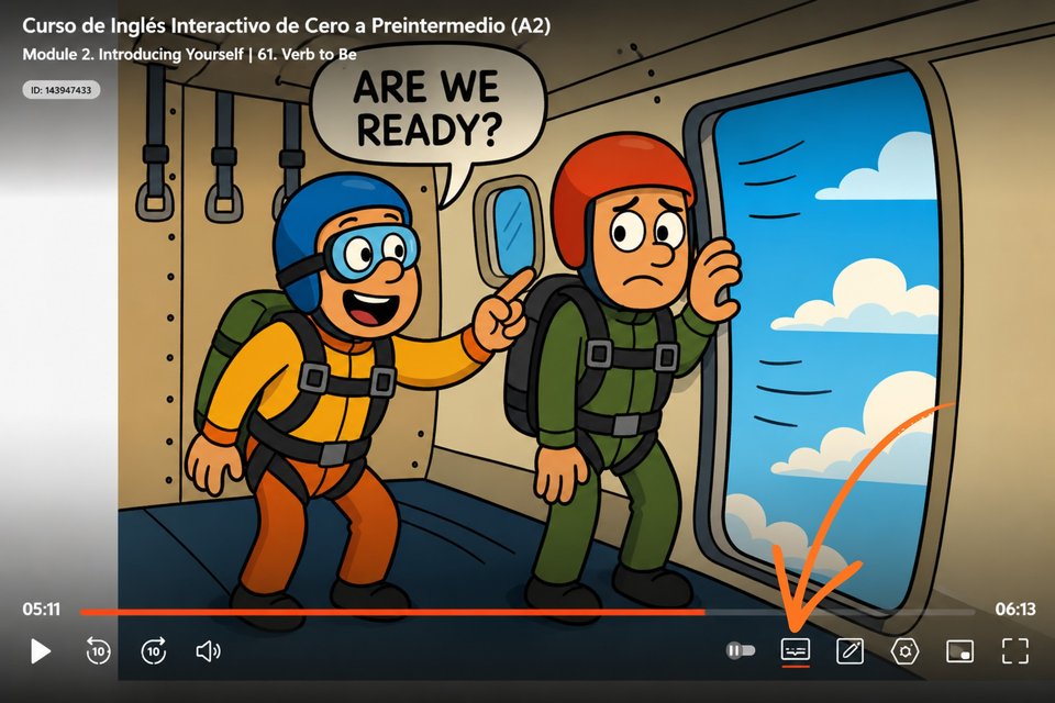 Botón de subtítulos dentro del reproductor de Hotmart