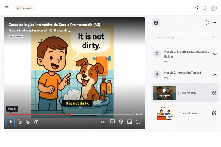 Reproductor de video de Hotmart mostrando una lección del curso